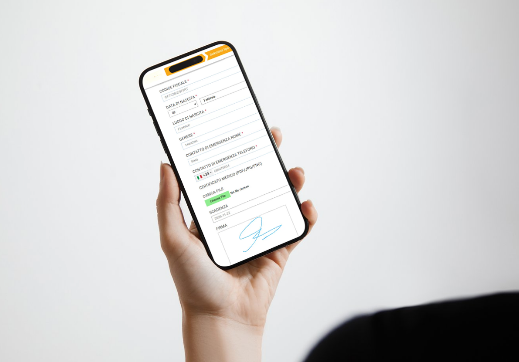 Customer signing a digital waiver with Codice Fiscale validation on a phone