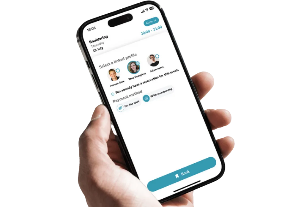 Schermata dell'app per prenotare un corso fitness