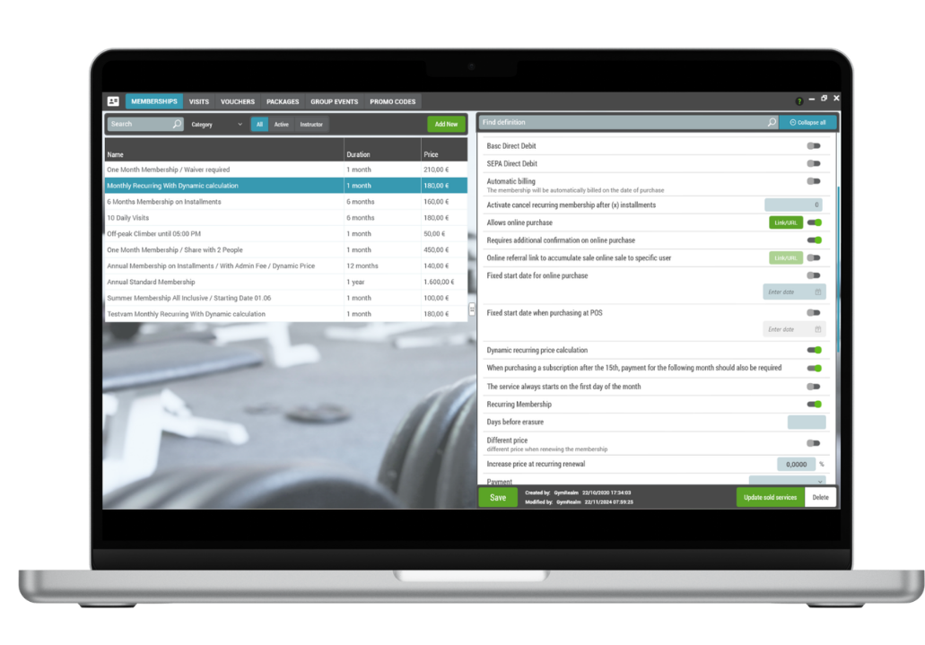 Gestionarea abonamentelor după regulile dvs., în GymRealm Manager